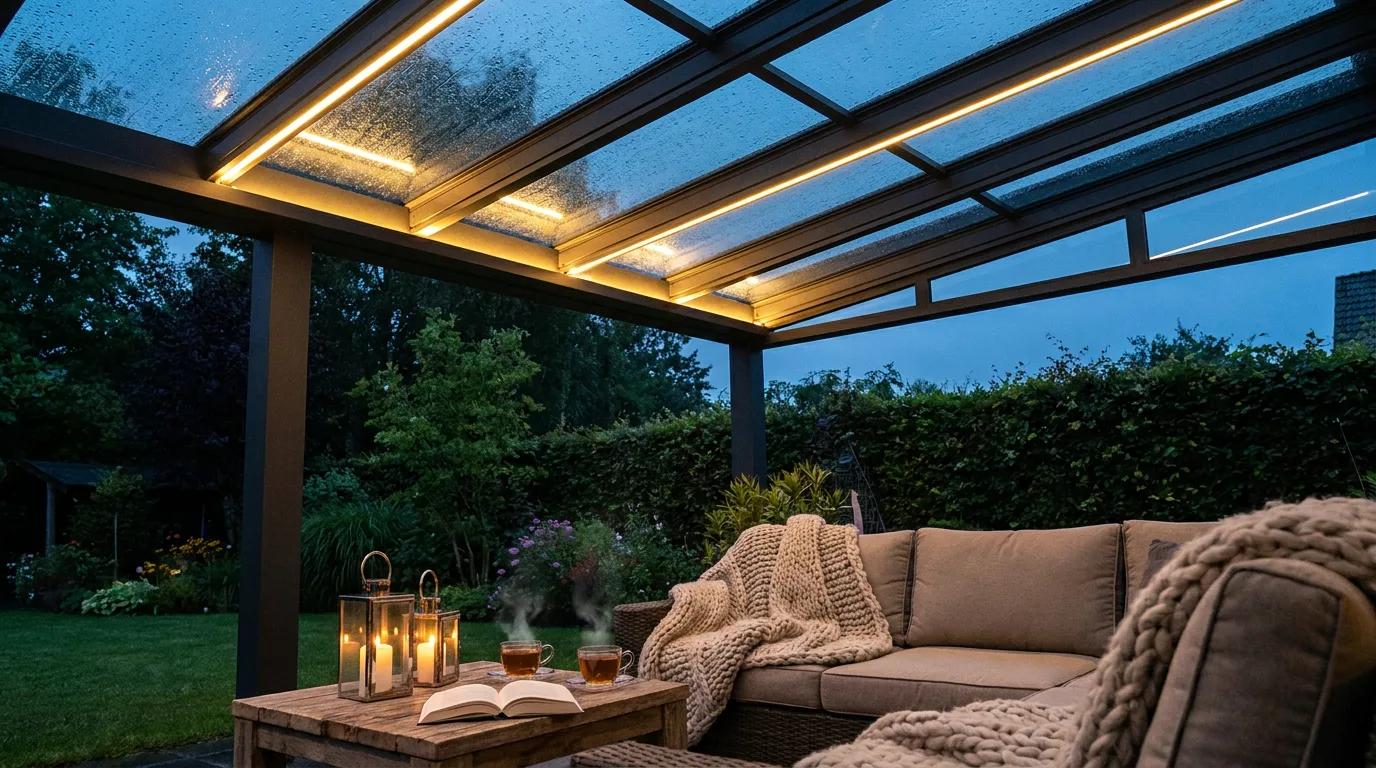Terrassendach bei Abendlicht